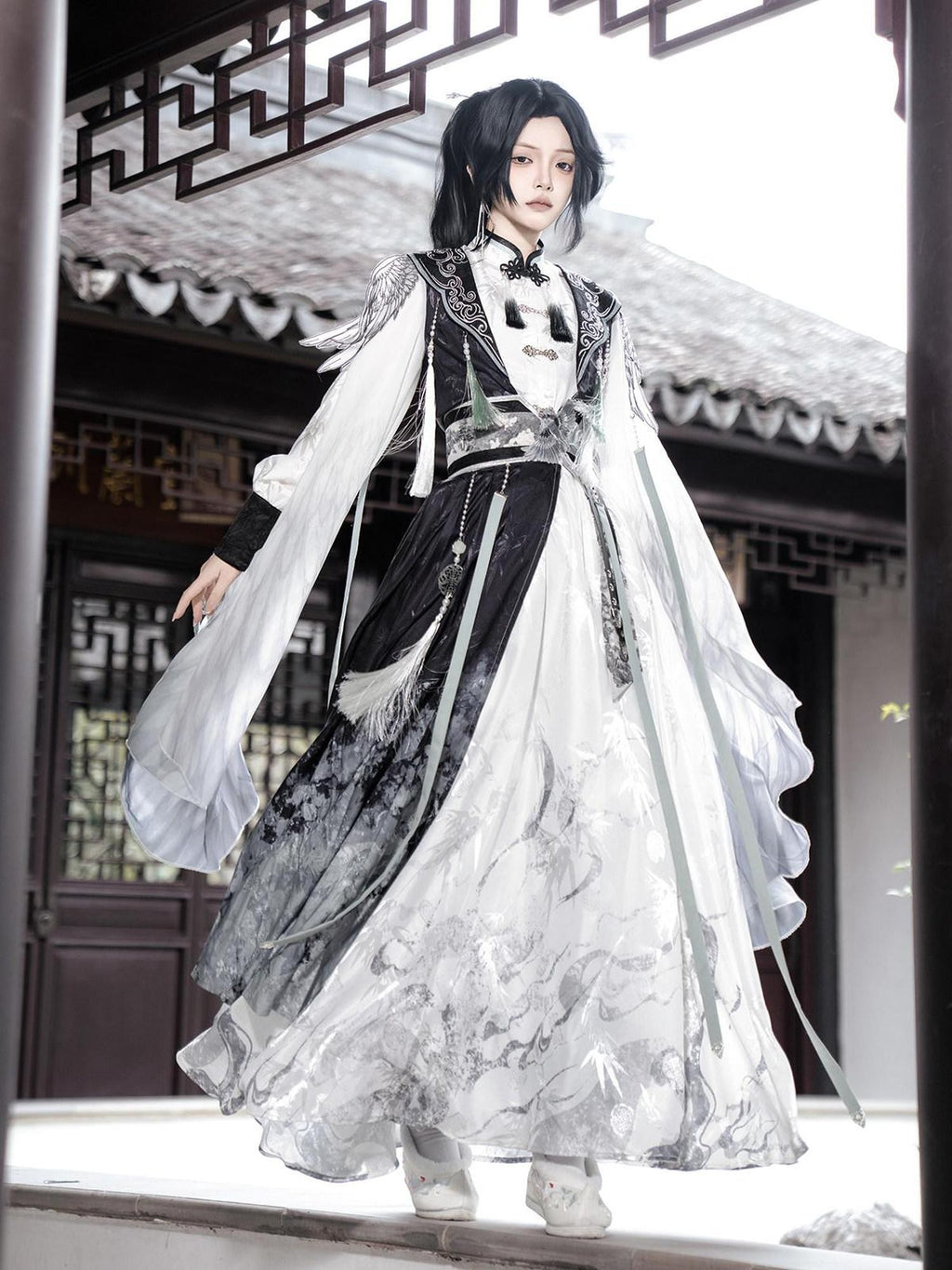 Jing Mu Hanfu Lolita Stand Collar Youth Slim Fit Women's Umbrella Skirt Sets