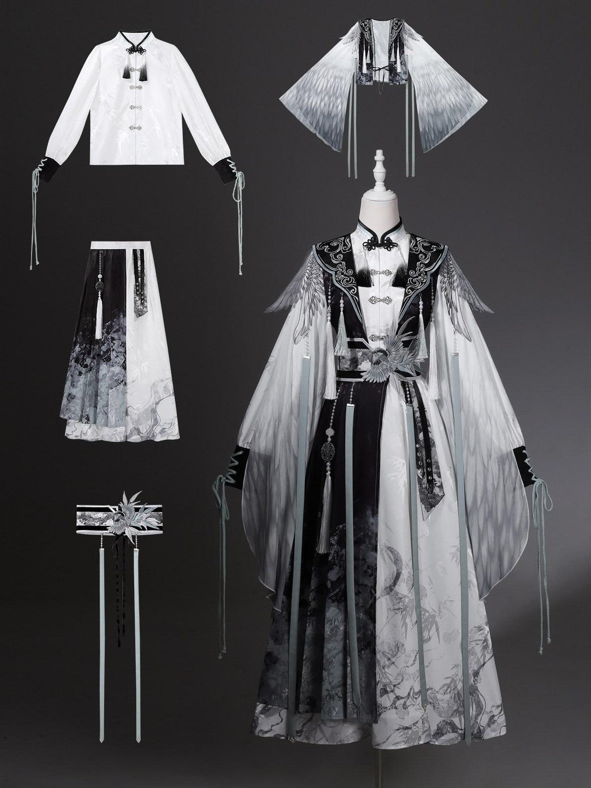 Jing Mu Hanfu Lolita Stand Collar Youth Slim Fit Women's Umbrella Skirt Sets