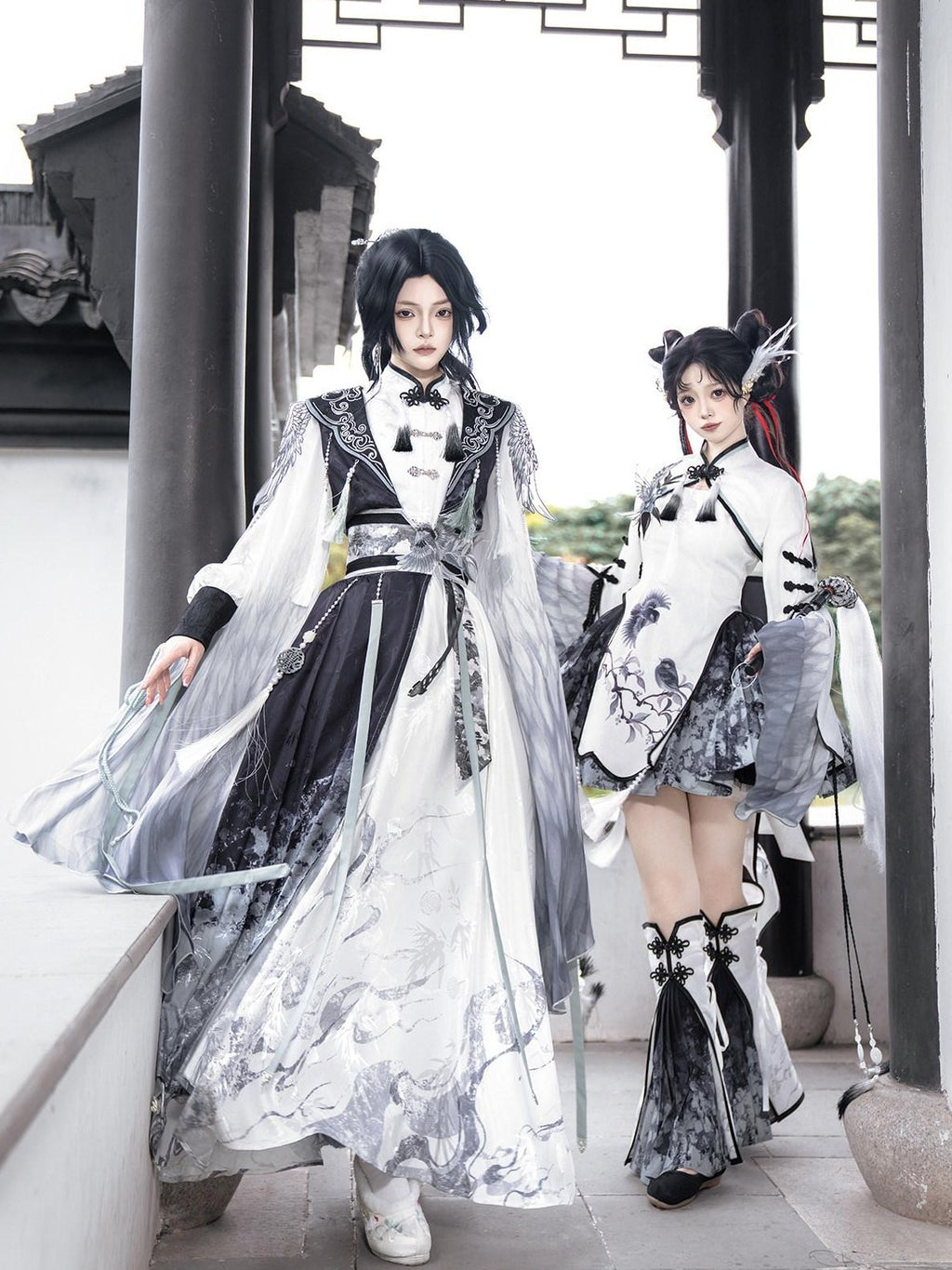 Jing Mu Hanfu Lolita Stand Collar Youth Slim Fit Women's Umbrella Skirt Sets