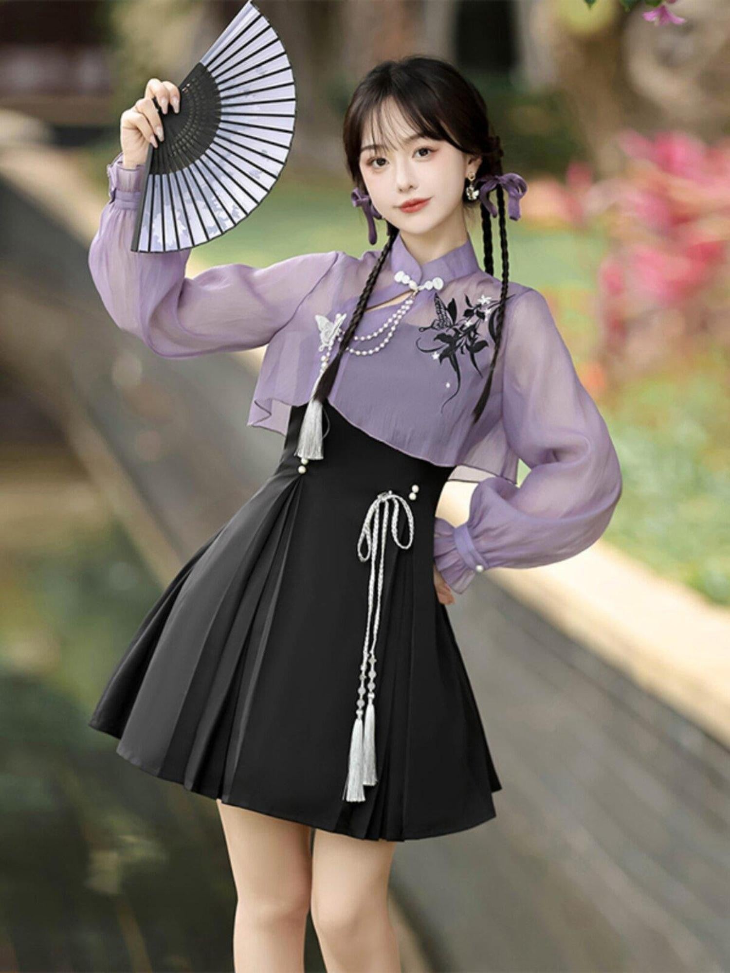 Jing Mu Iris Butterfly Chinese Lolita Long Sleeve Women's Jsk / Jumper Skirts