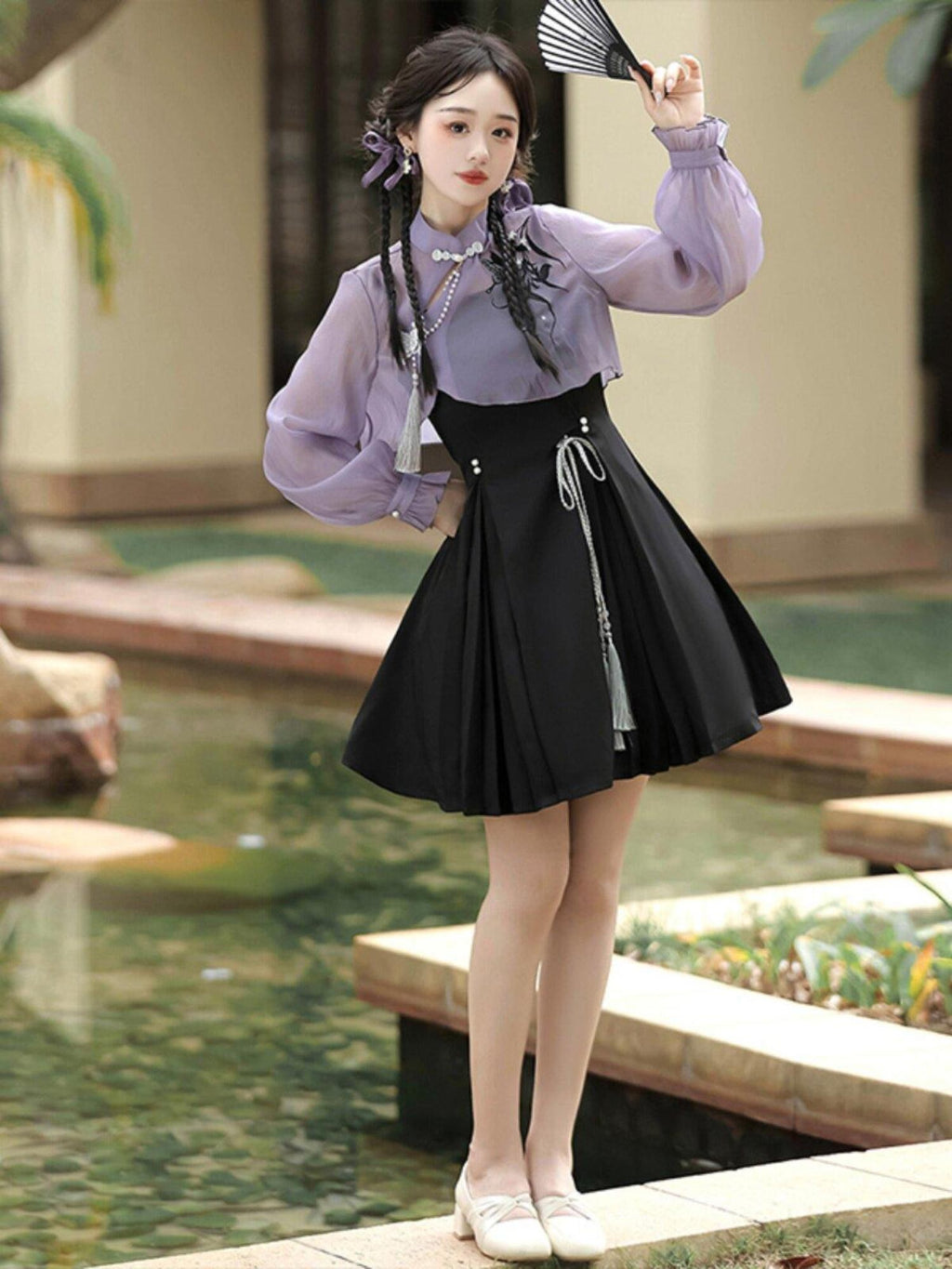 Jing Mu Iris Butterfly Chinese Lolita Long Sleeve Women's Jsk / Jumper Skirts