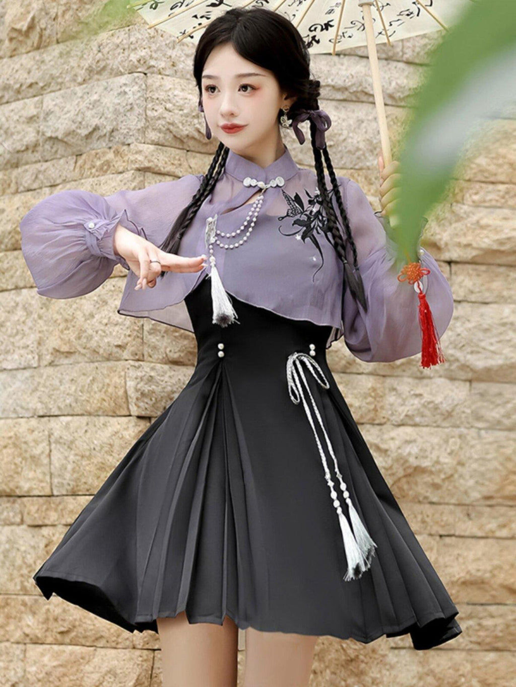 Jing Mu Iris Butterfly Chinese Lolita Long Sleeve Women's Jsk / Jumper Skirts