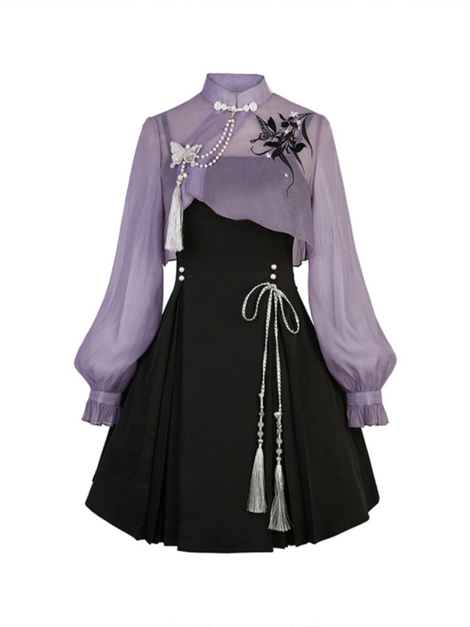 Jing Mu Iris Butterfly Chinese Lolita Long Sleeve Women's Jsk / Jumper Skirts