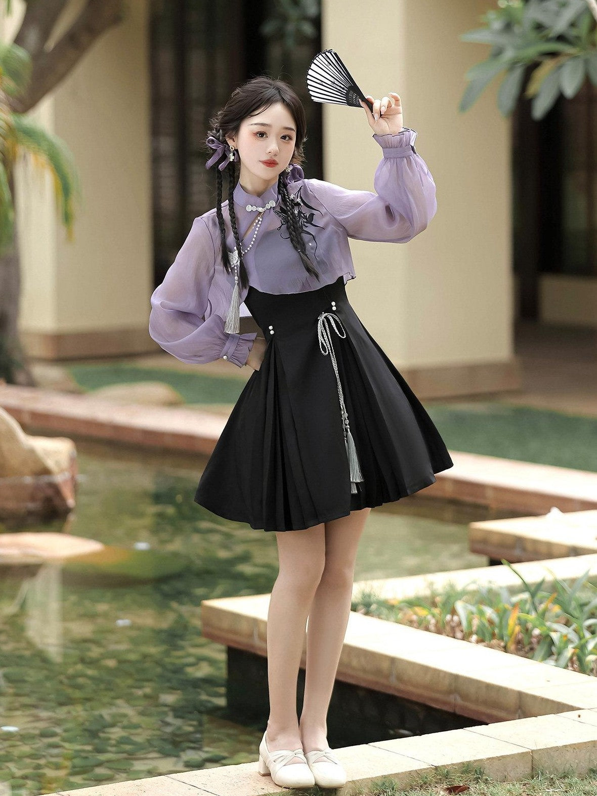 Jing Mu Iris Butterfly Chinese Lolita Long Sleeve Women's Jsk / Jumper Skirts