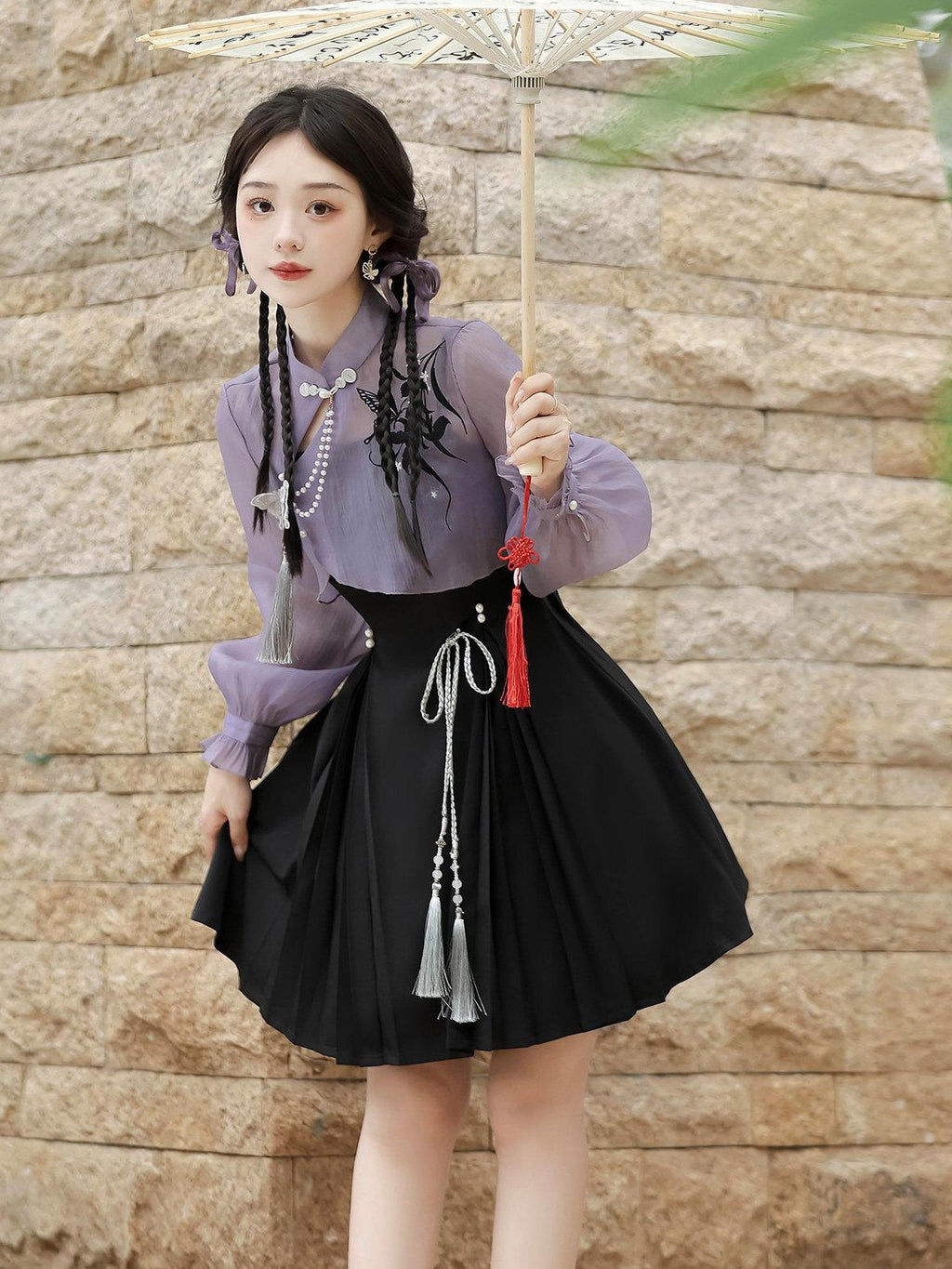 Jing Mu Iris Butterfly Chinese Lolita Long Sleeve Women's Jsk / Jumper Skirts