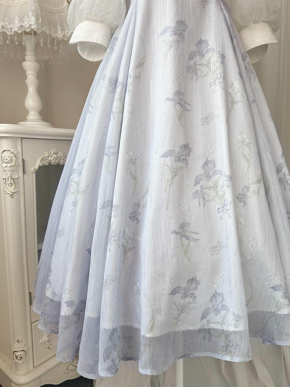 Jing Mu Iris Dream Lolita Bow Stand Collar A Line Women's Polyester Short Sleeve Op