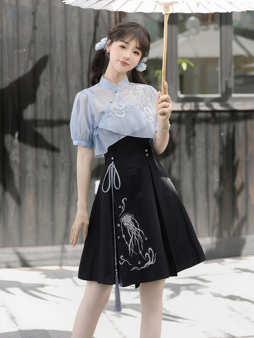 Jing Mu Jellyfish Print Han Style Stand Collar Halter Women's Jsk / Jumper Skirts