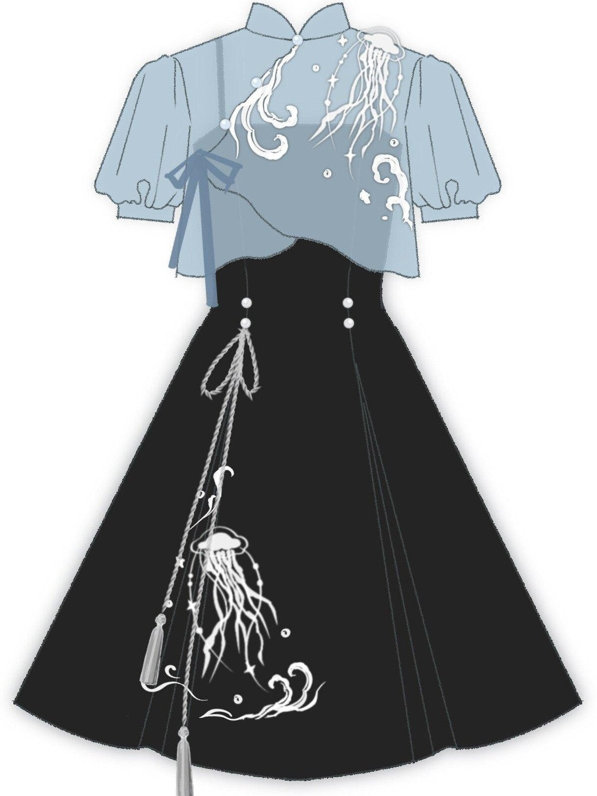 Jing Mu Jellyfish Print Han Style Stand Collar Halter Women's Jsk / Jumper Skirts