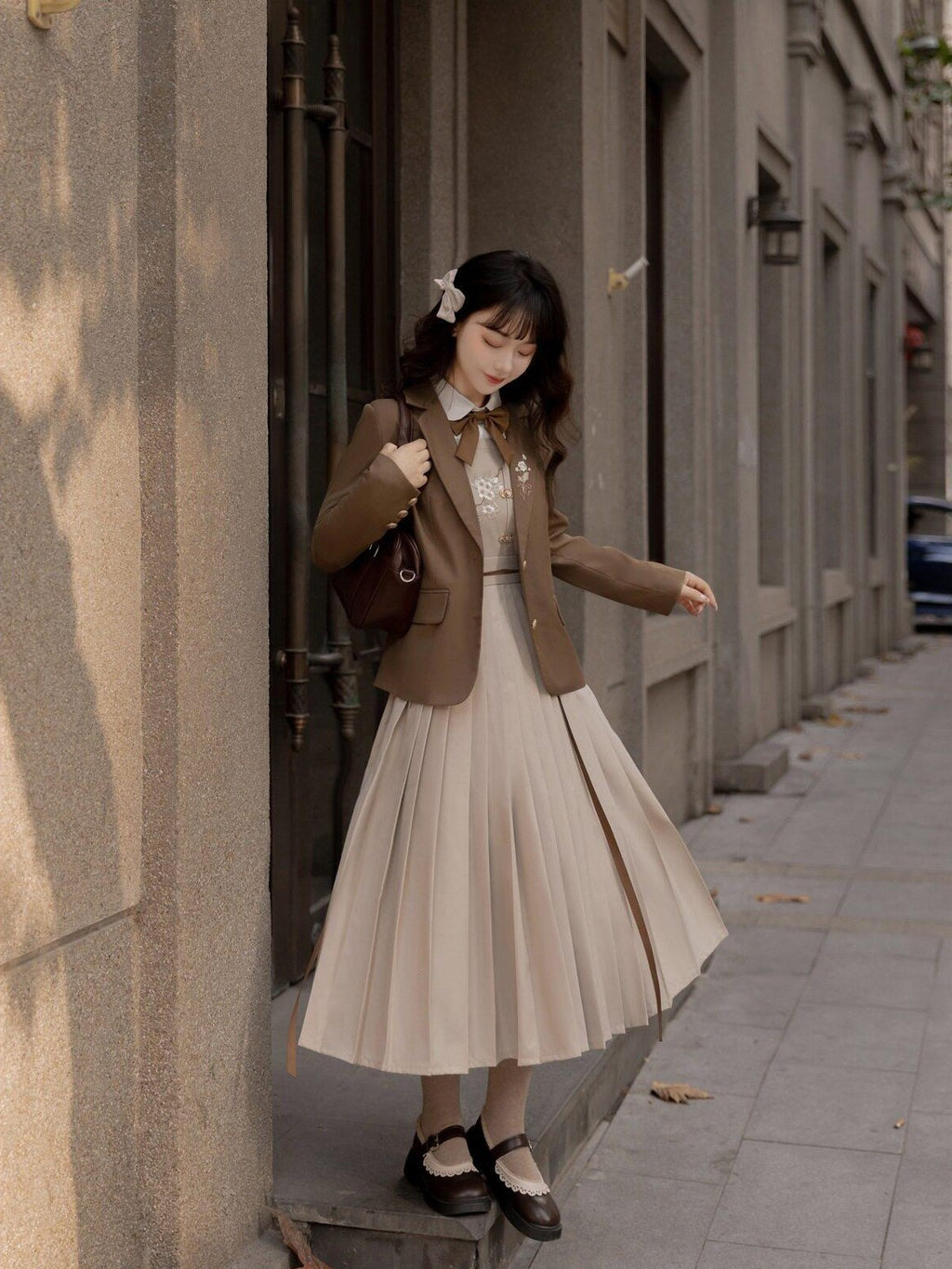 Jing Mu Jk School Blazer Shirt Pinafore Long Skirt Women's Full Coordination Sets