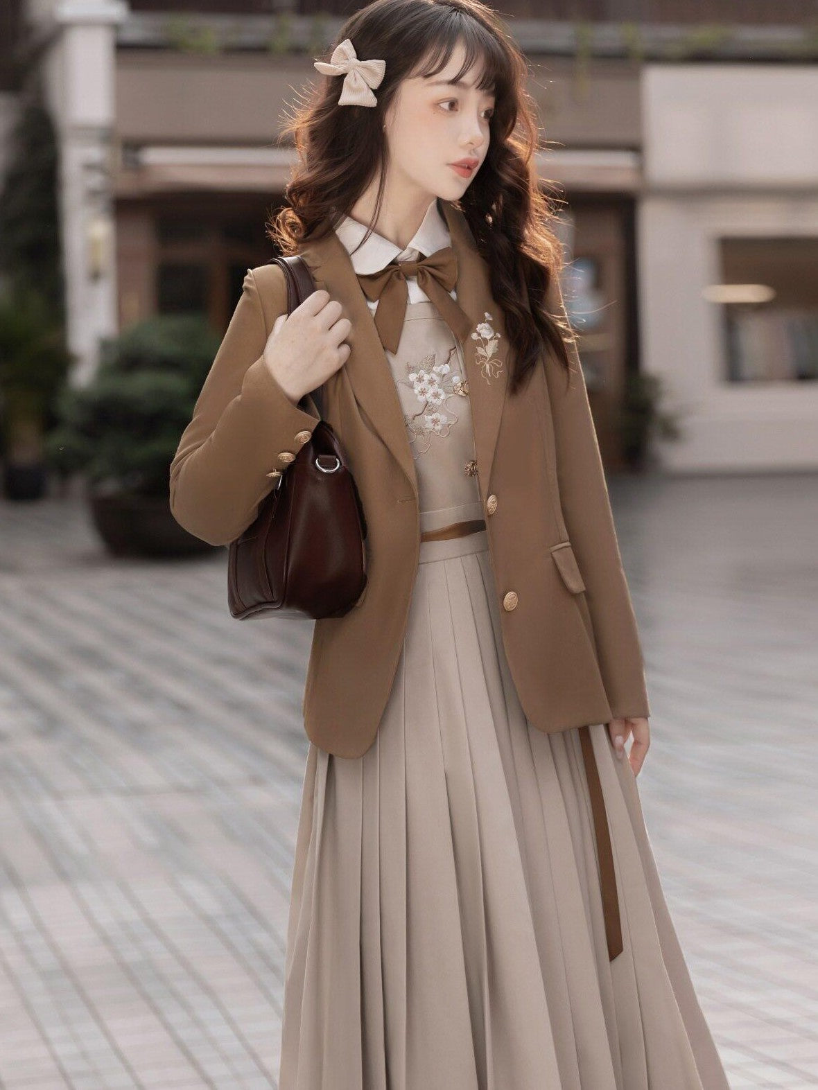 Jing Mu Jk School Blazer Shirt Pinafore Long Skirt Women's Full Coordination Sets