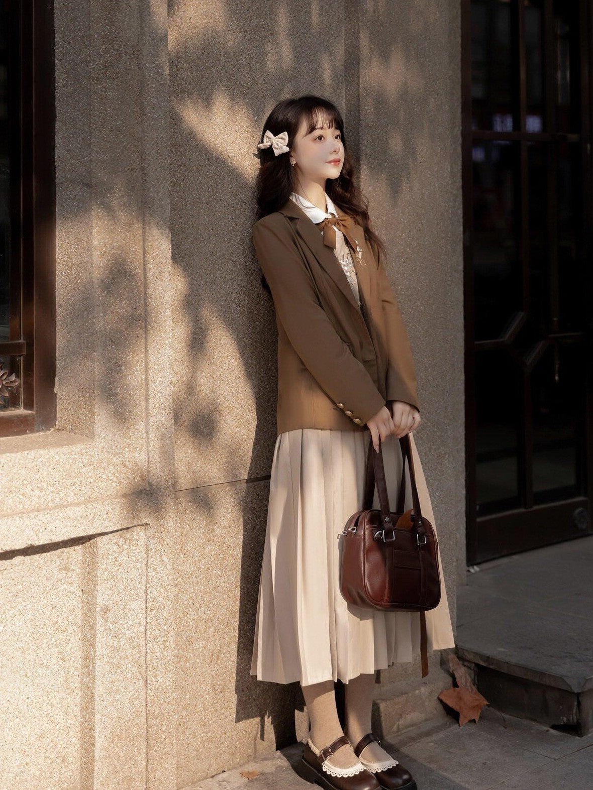 Jing Mu Jk School Blazer Shirt Pinafore Long Skirt Women's Full Coordination Sets