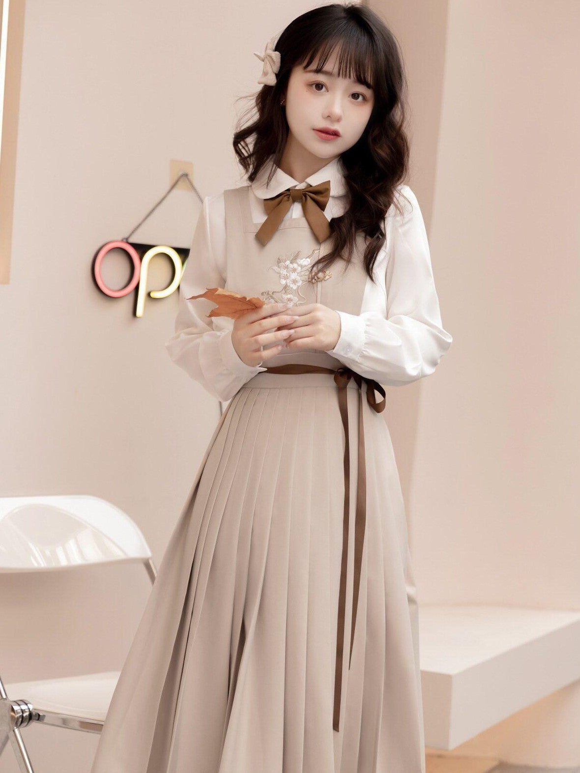 Jing Mu Jk School Blazer Shirt Pinafore Long Skirt Women's Full Coordination Sets