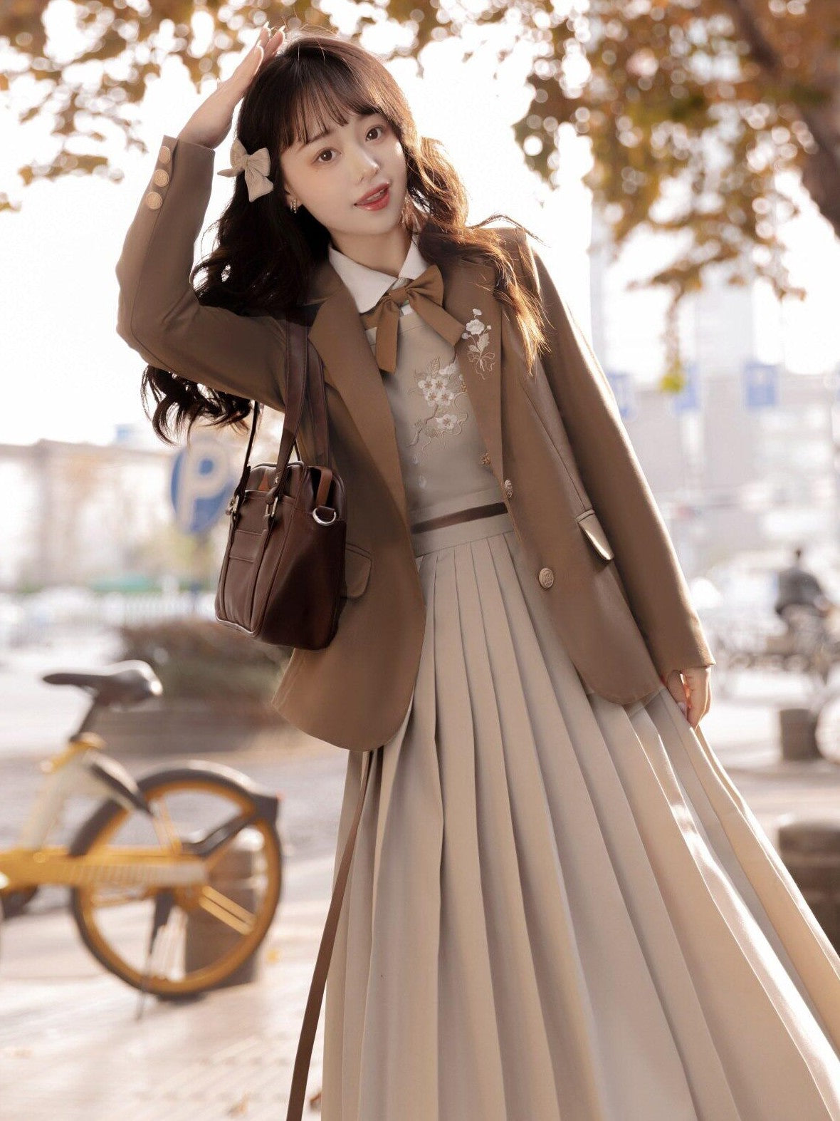 Jing Mu Jk School Blazer Shirt Pinafore Long Skirt Women's Full Coordination Sets