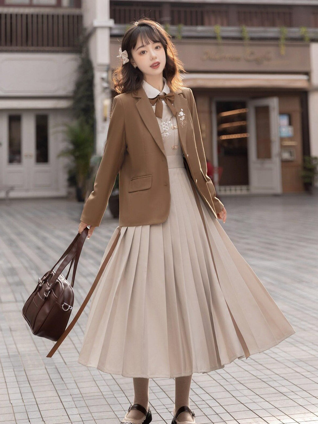 Jing Mu Jk School Blazer Shirt Pinafore Long Skirt Women's Full Coordination Sets