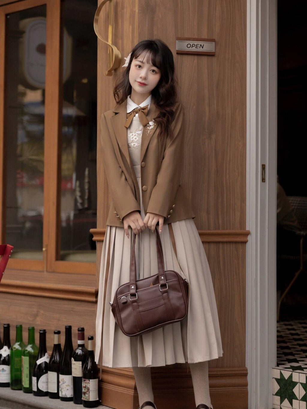 Jing Mu Jk School Blazer Shirt Pinafore Long Skirt Women's Full Coordination Sets