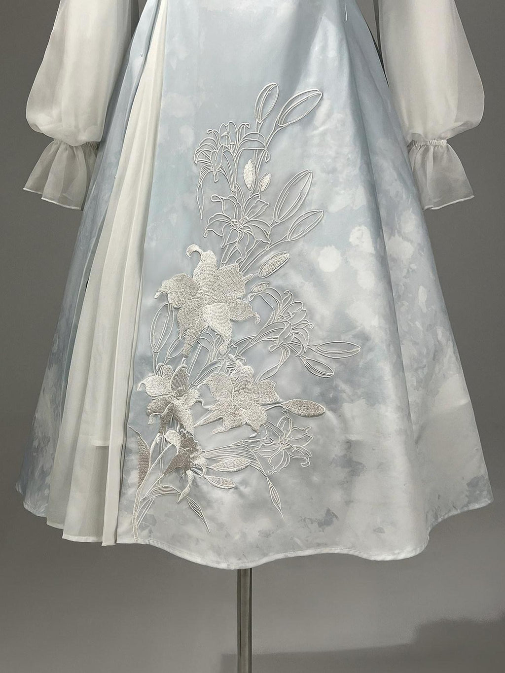 Jing Mu Lily Print Vintage Lolita A Line Stand Collar Women's Long Sleeve Op