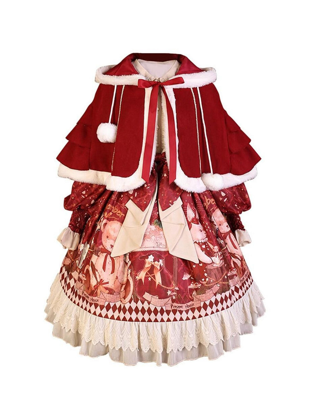 Jing Mu Little Red Riding Hood Hooded Cape Doll Collar Women's Padded Long Sleeve Op