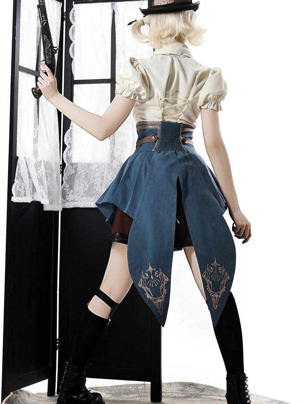 Jing Mu Lolita Conductor British Stand Collar Waist Cincher Women's Skirt Sets