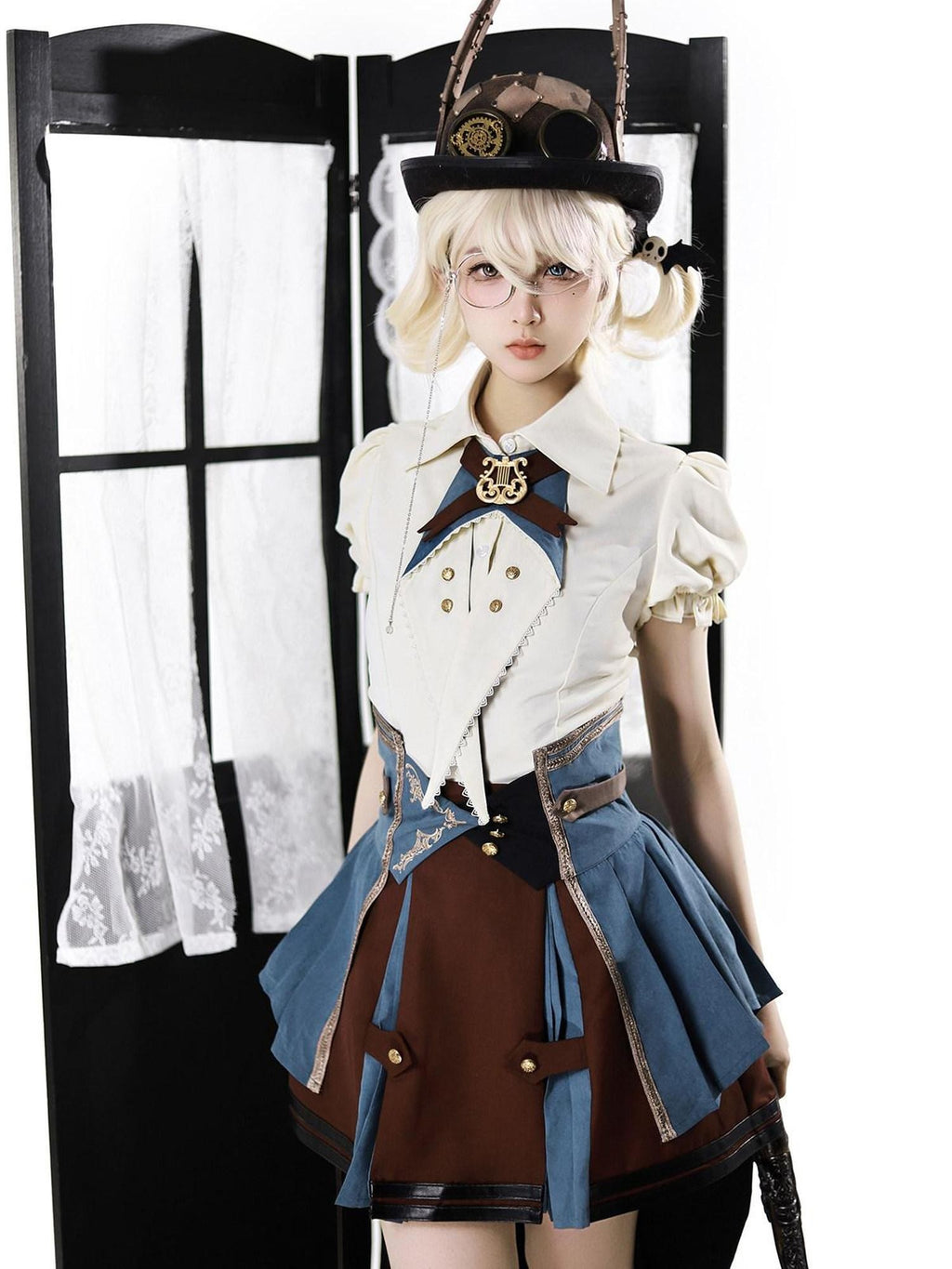 Jing Mu Lolita Conductor British Stand Collar Waist Cincher Women's Skirt Sets