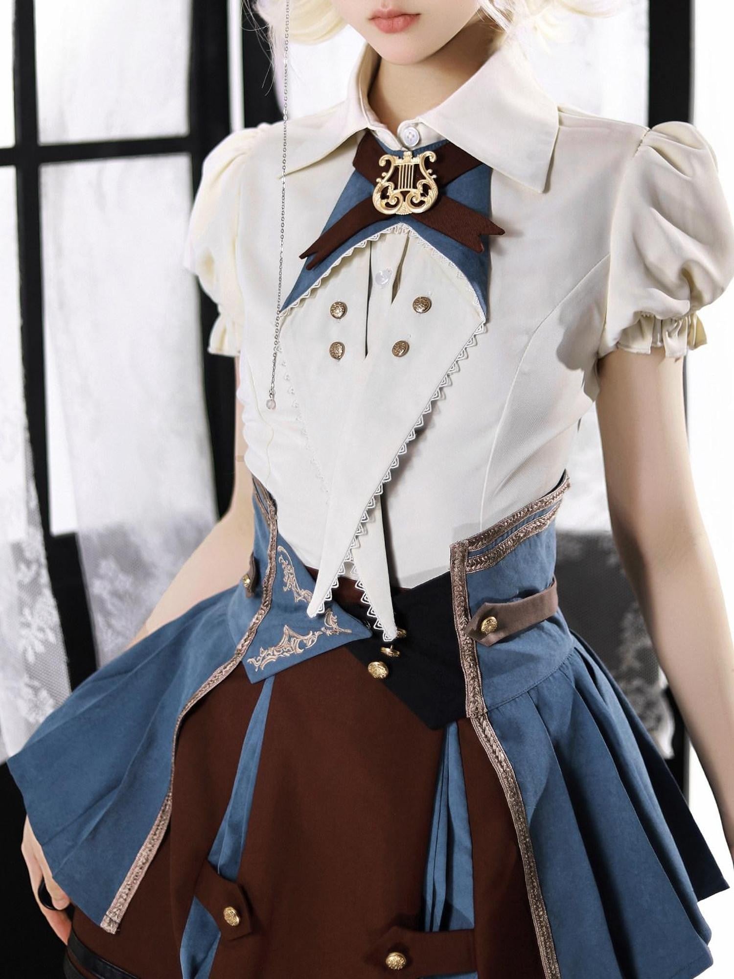 Jing Mu Lolita Conductor British Stand Collar Waist Cincher Women's Skirt Sets