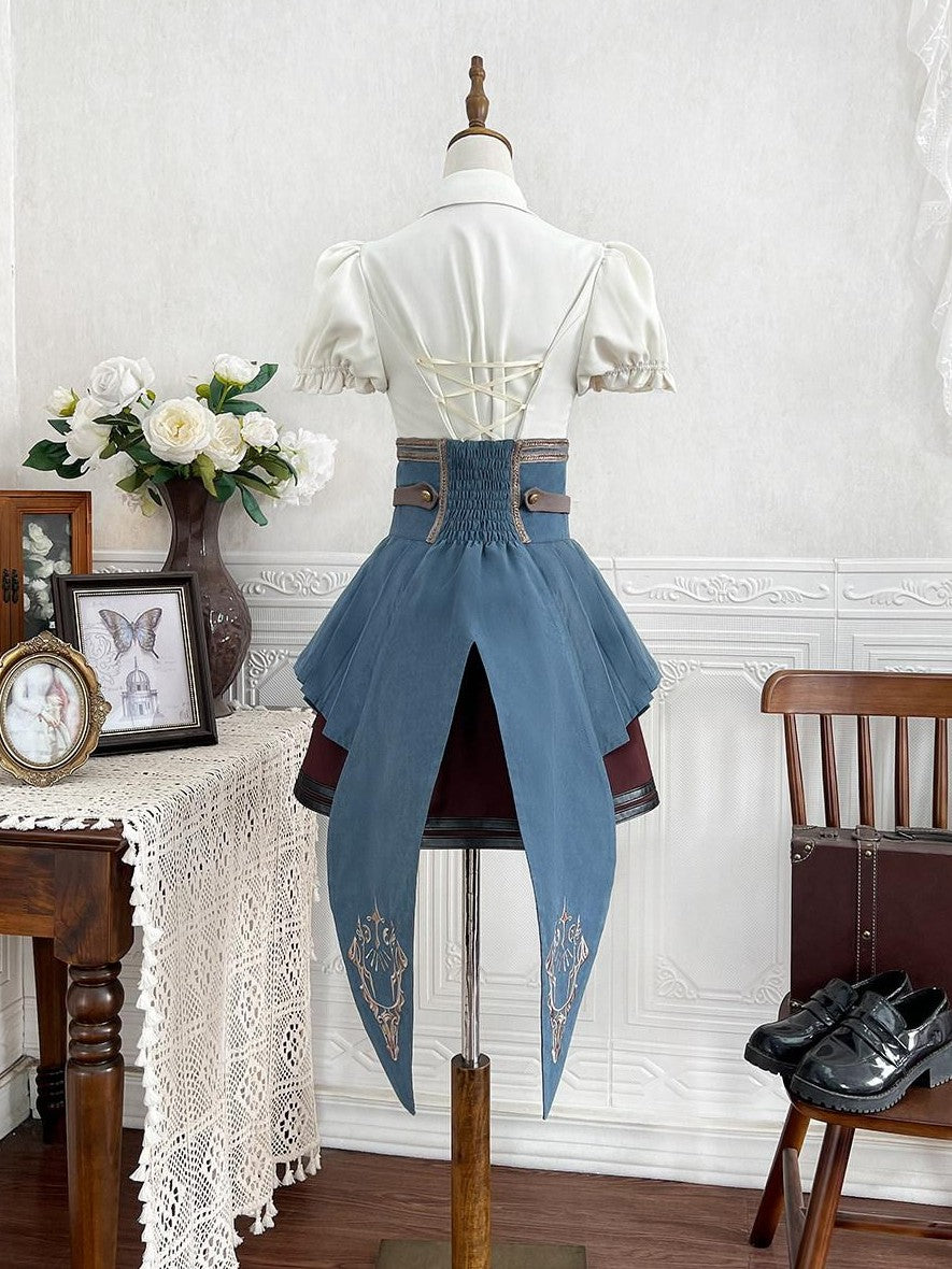 Jing Mu Lolita Conductor British Stand Collar Waist Cincher Women's Skirt Sets