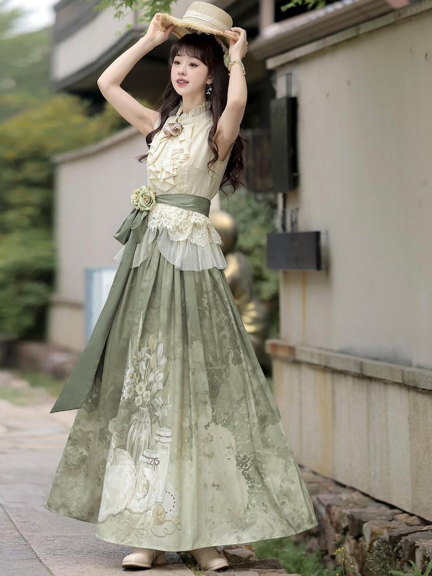 Jing Mu Lolita Cottagecore Elegant Cla Style Shirt And Long Skirt Women's Skirt Sets