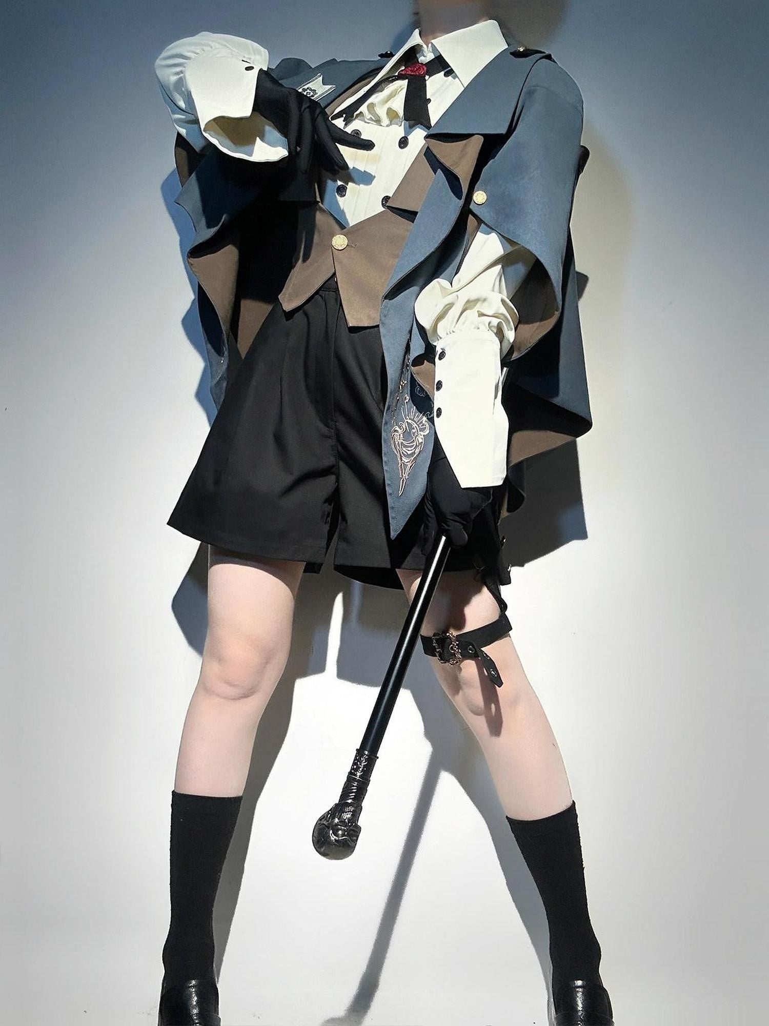 Jing Mu Lolita Detective Prince Shirt Shorts Vest Cape Women's Full Coordination Sets