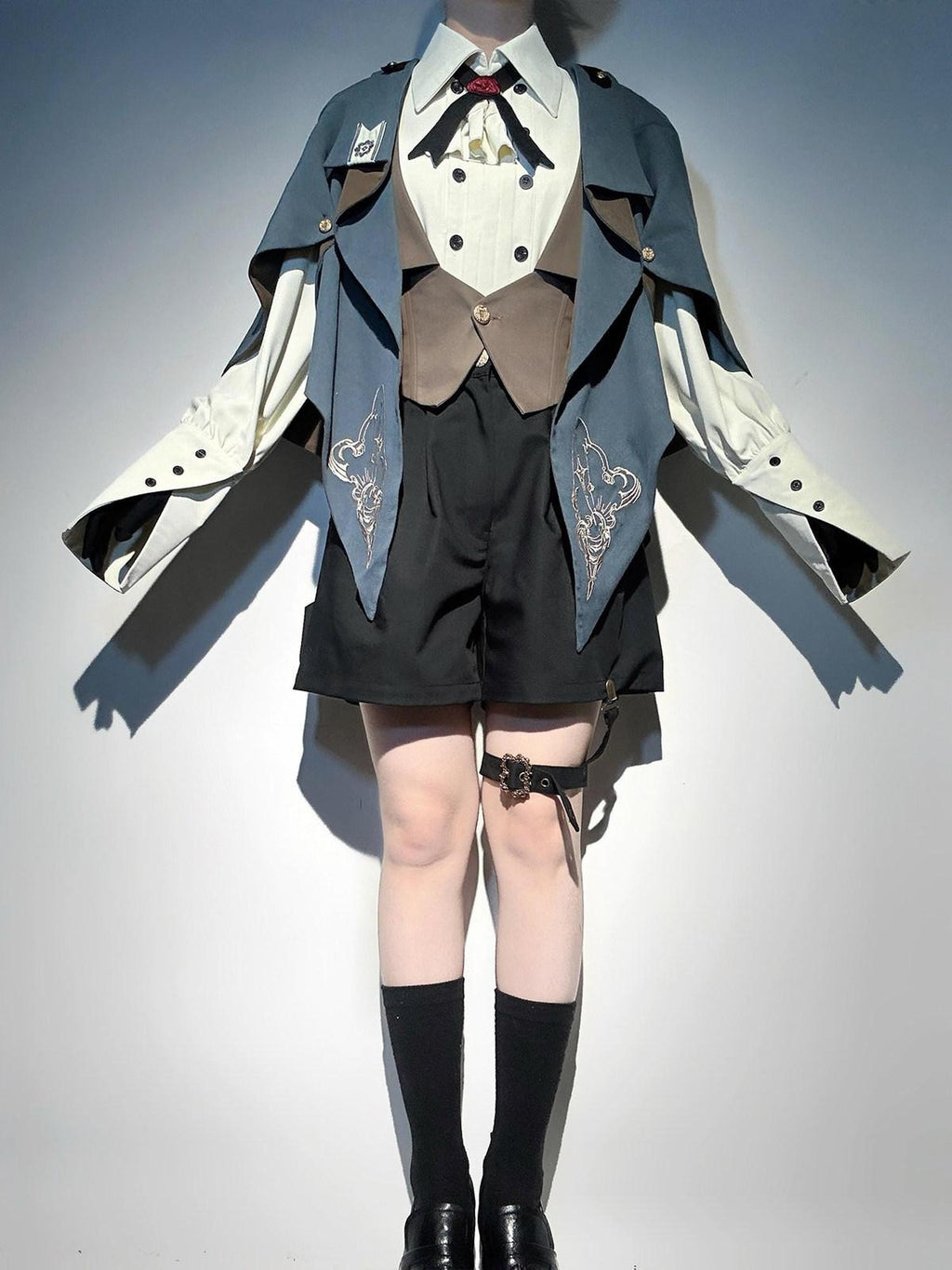 Jing Mu Lolita Detective Prince Shirt Shorts Vest Cape Women's Full Coordination Sets