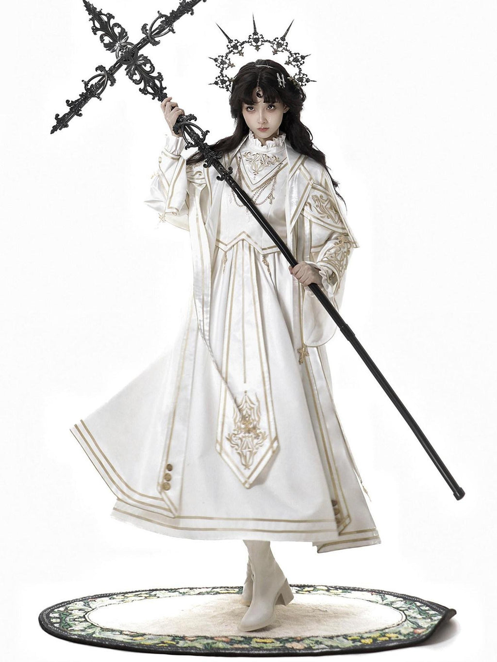 Jing Mu Lolita Gothic Greek Goddess Cloak Stand Collar Slim Women's Long Sleeve Op