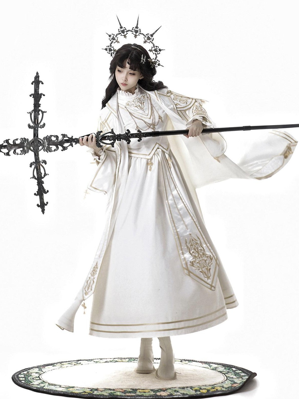 Jing Mu Lolita Gothic Greek Goddess Cloak Stand Collar Slim Women's Long Sleeve Op