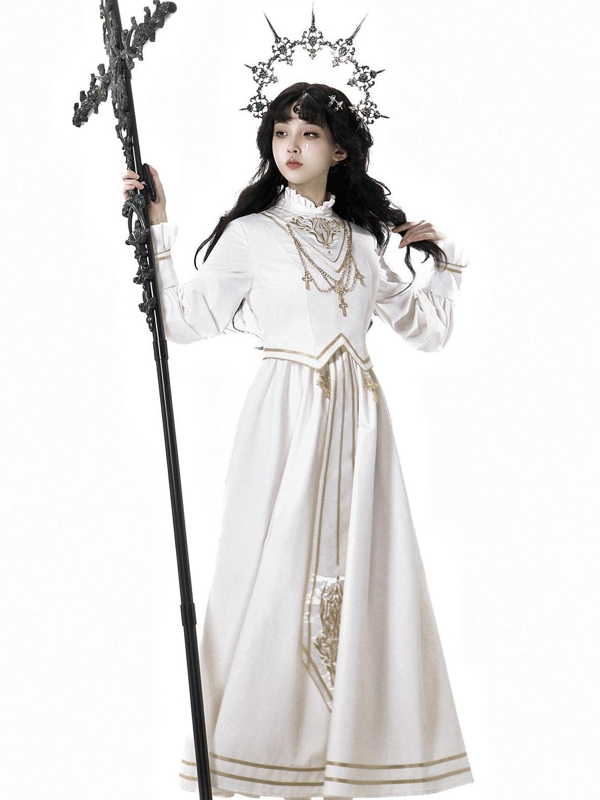 Jing Mu Lolita Gothic Greek Goddess Cloak Stand Collar Slim Women's Long Sleeve Op