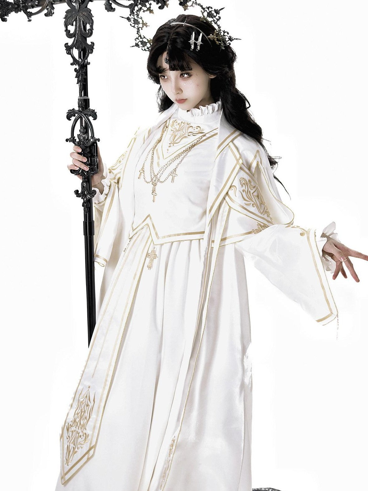 Jing Mu Lolita Gothic Greek Goddess Cloak Stand Collar Slim Women's Long Sleeve Op