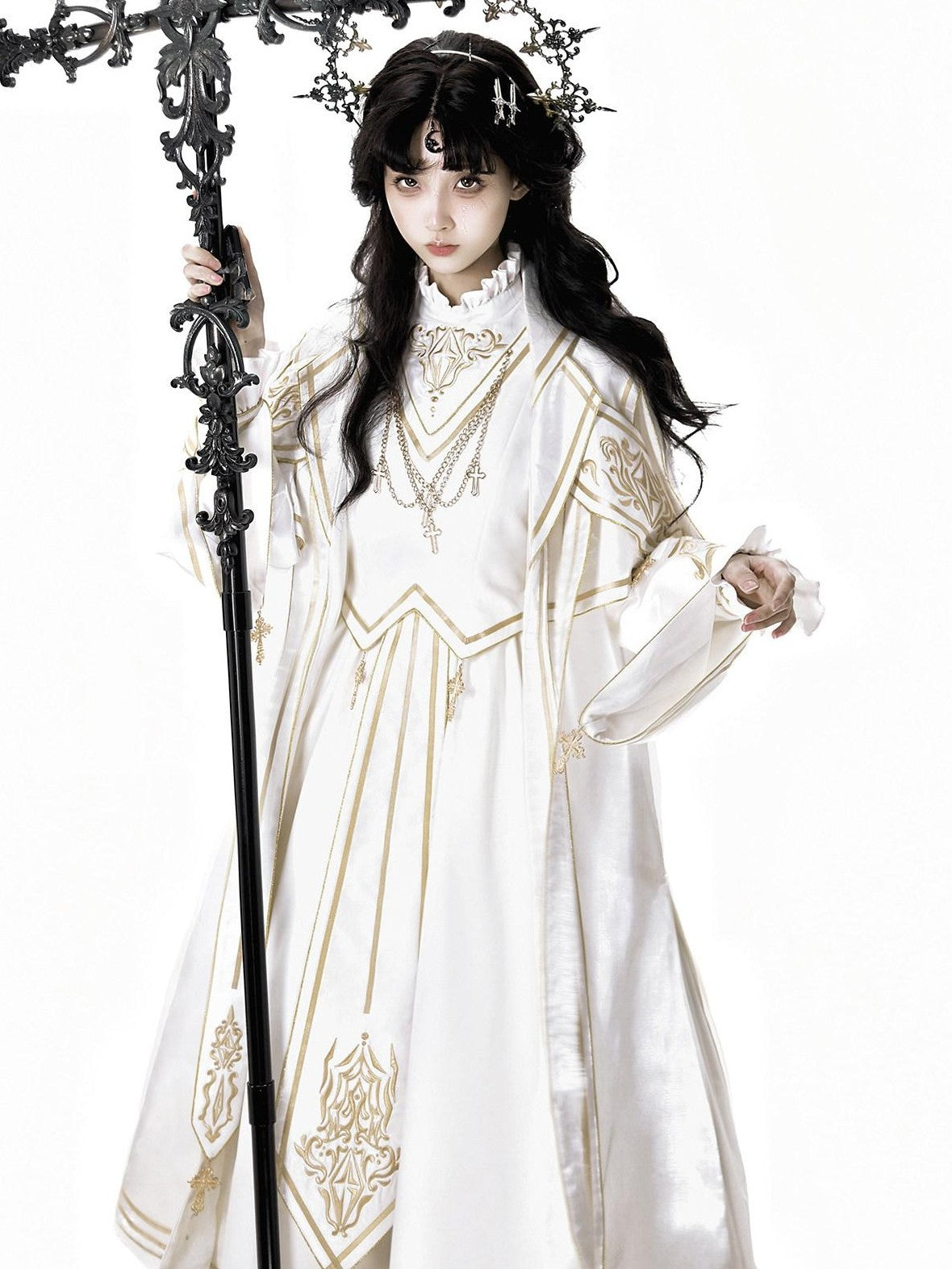 Jing Mu Lolita Gothic Greek Goddess Cloak Stand Collar Slim Women's Long Sleeve Op