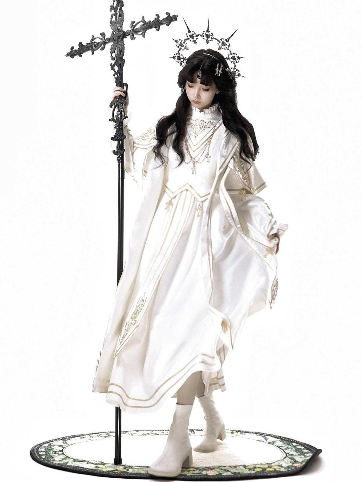Jing Mu Lolita Gothic Greek Goddess Cloak Stand Collar Slim Women's Long Sleeve Op