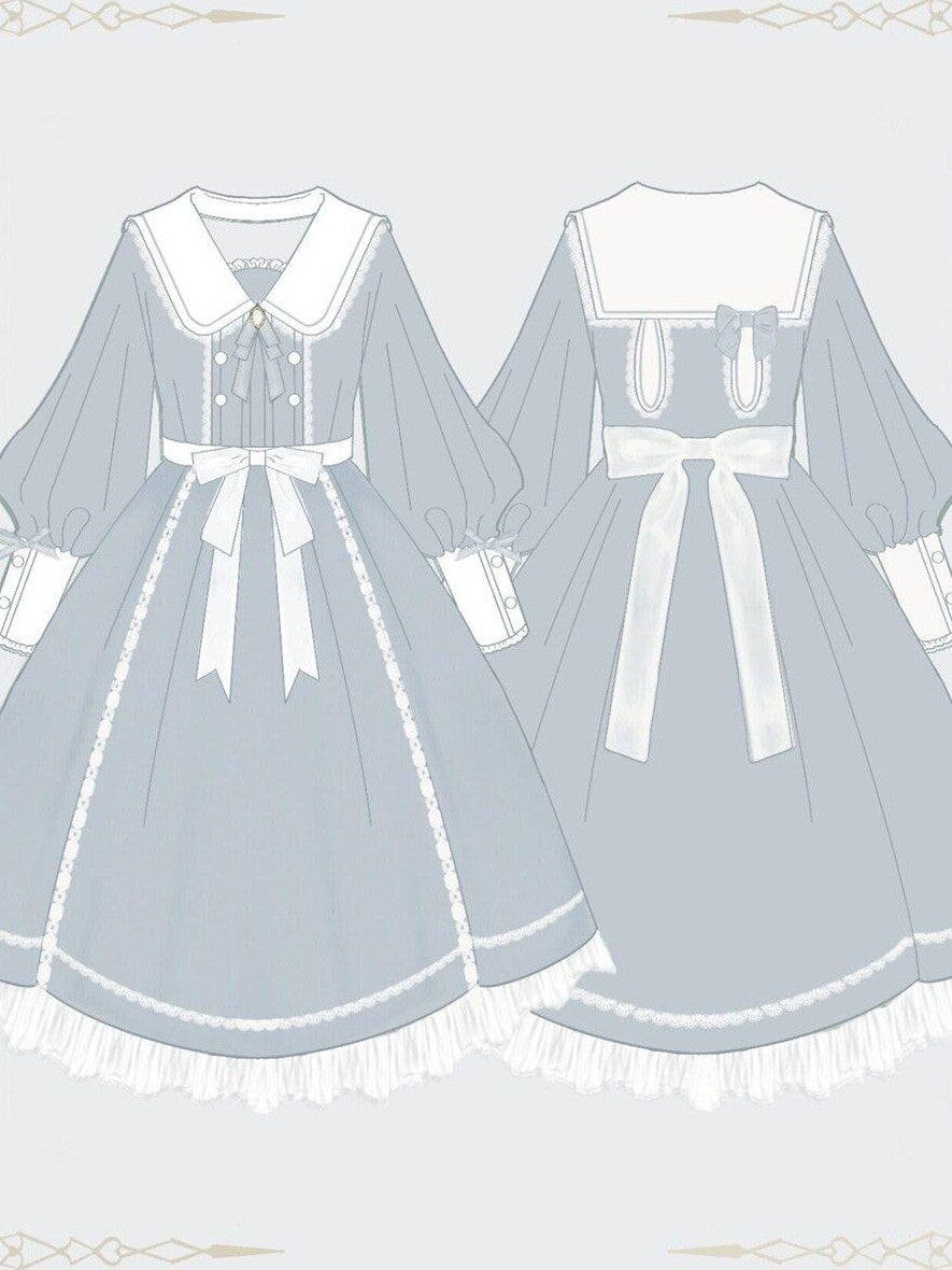 Jing Mu Lolita Spliced High Waist A Line Princess Women's Polyester Long Sleeve Op