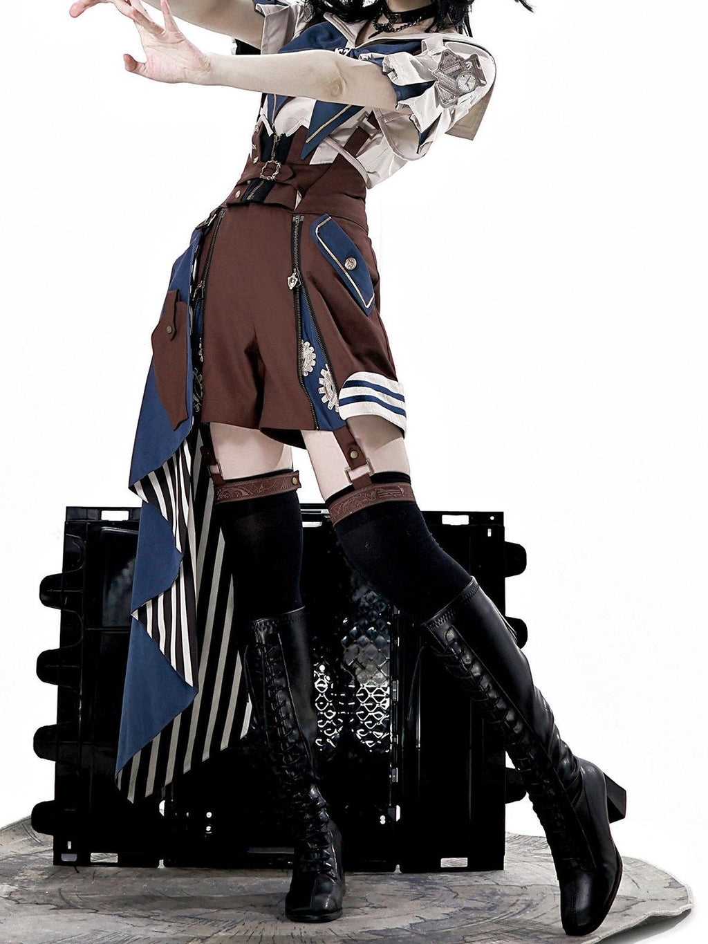 Jing Mu Lolita Steampunk Mechanical Inventor Boyish Prince Women's Short Salopettes