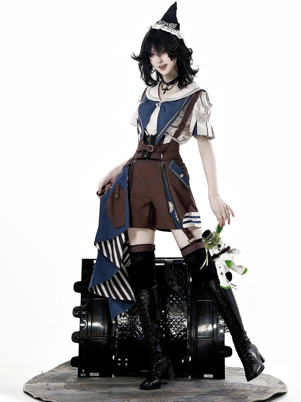 Jing Mu Lolita Steampunk Mechanical Inventor Boyish Prince Women's Short Salopettes