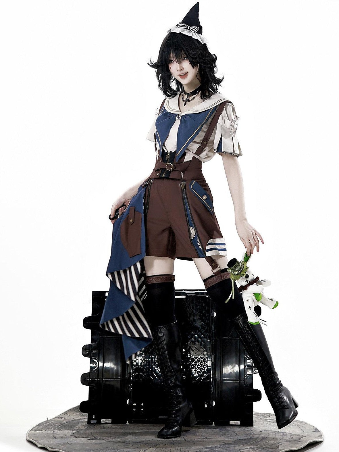 Jing Mu Lolita Steampunk Mechanical Inventor Boyish Prince Women's Short Salopettes