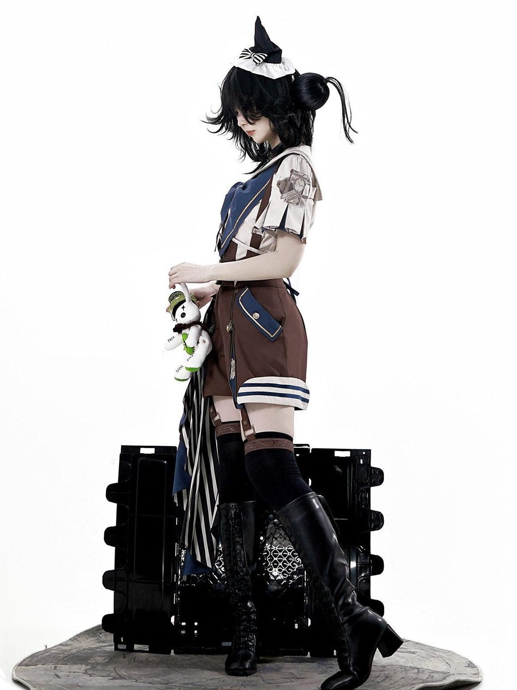 Jing Mu Lolita Steampunk Mechanical Inventor Boyish Prince Women's Short Salopettes