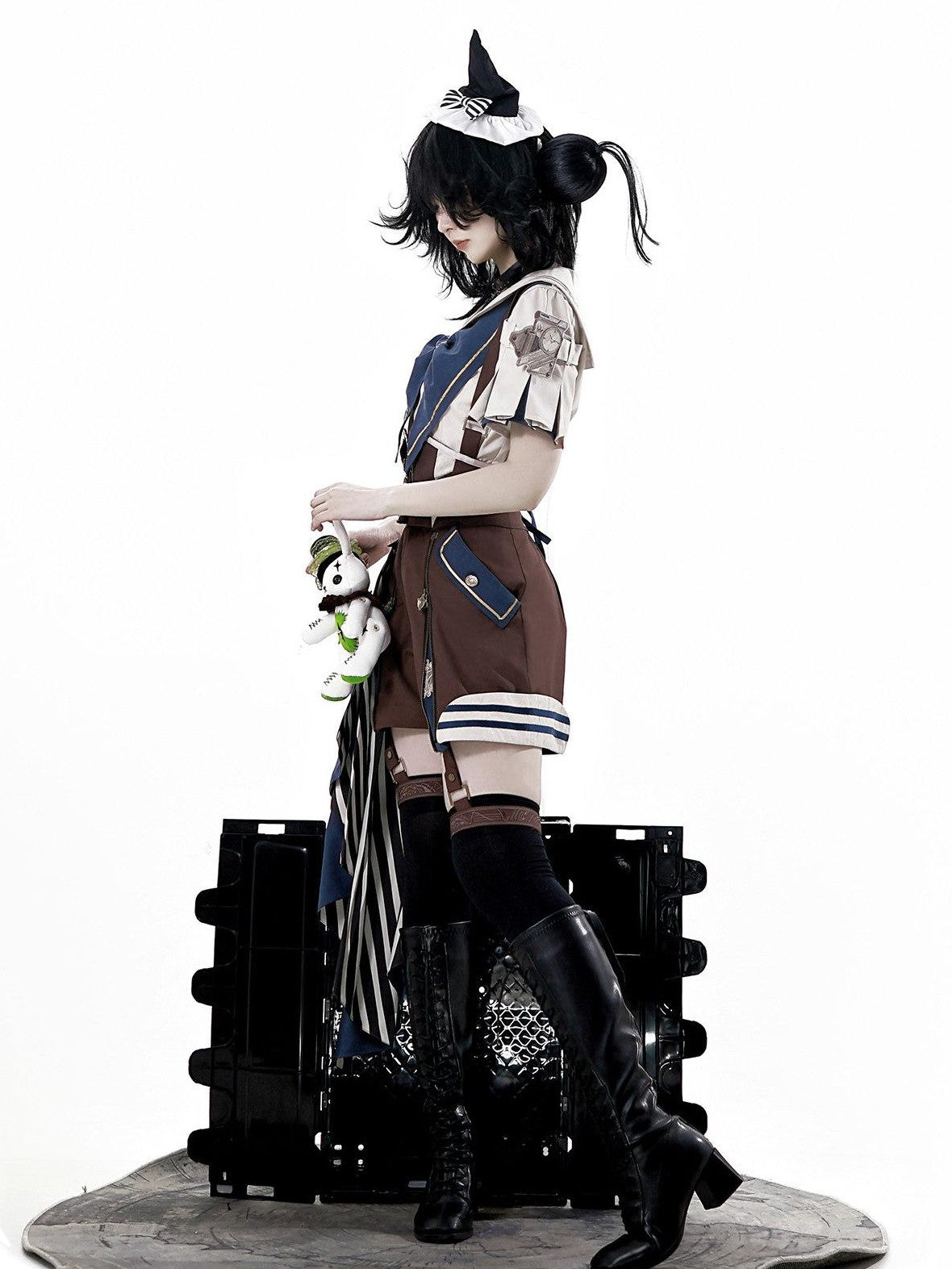 Jing Mu Lolita Steampunk Mechanical Inventor Boyish Prince Women's Short Salopettes