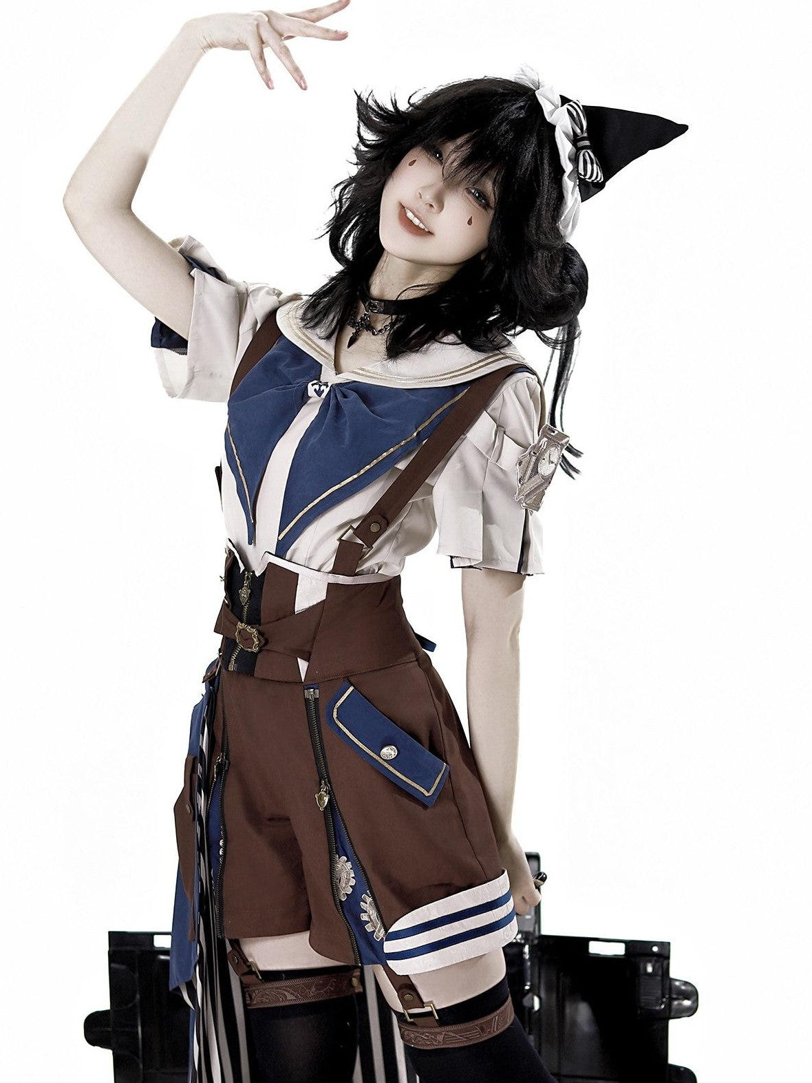 Jing Mu Lolita Steampunk Mechanical Inventor Boyish Prince Women's Short Salopettes