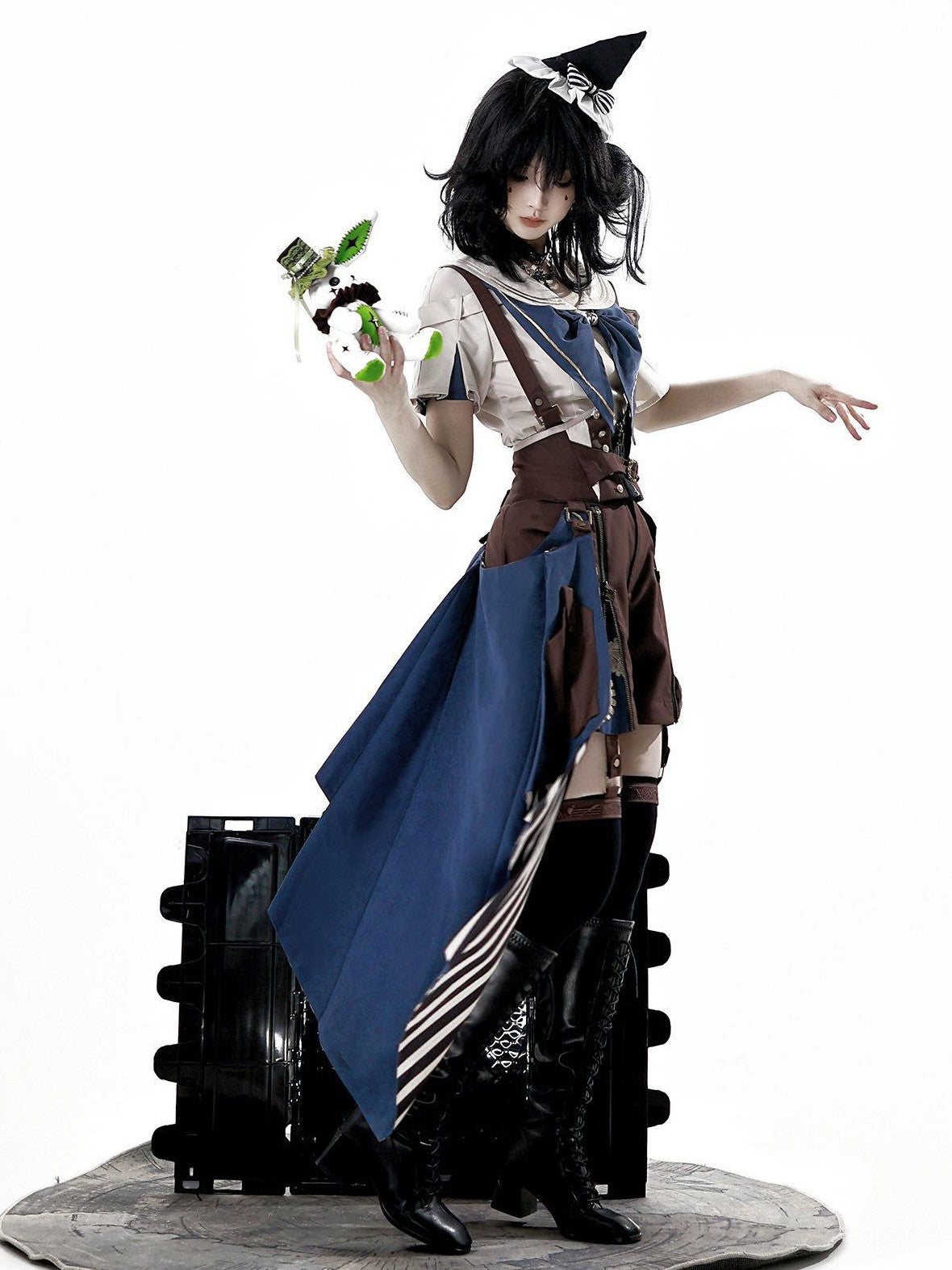 Jing Mu Lolita Steampunk Mechanical Inventor Boyish Prince Women's Short Salopettes