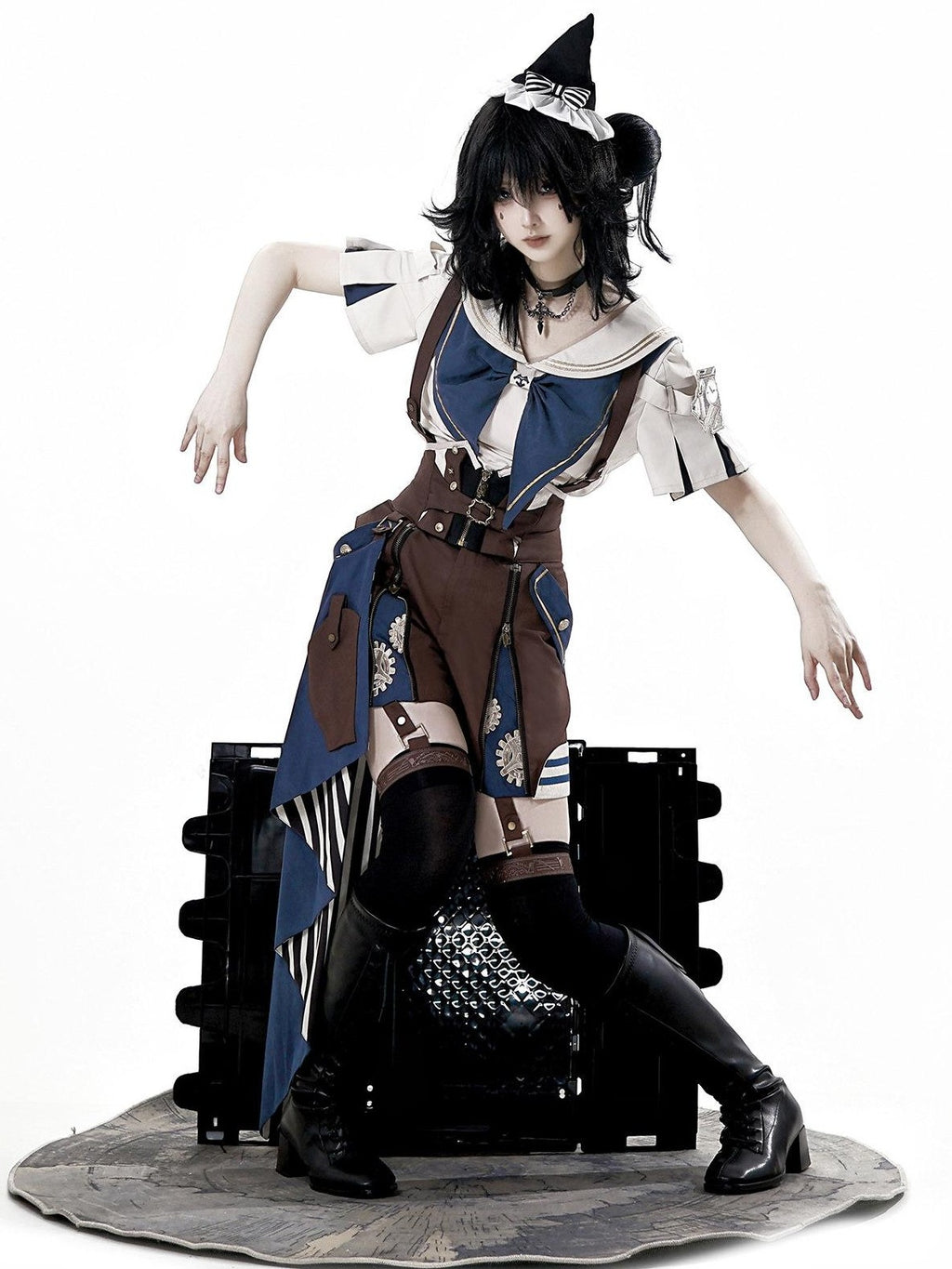 Jing Mu Lolita Steampunk Mechanical Inventor Boyish Prince Women's Short Salopettes