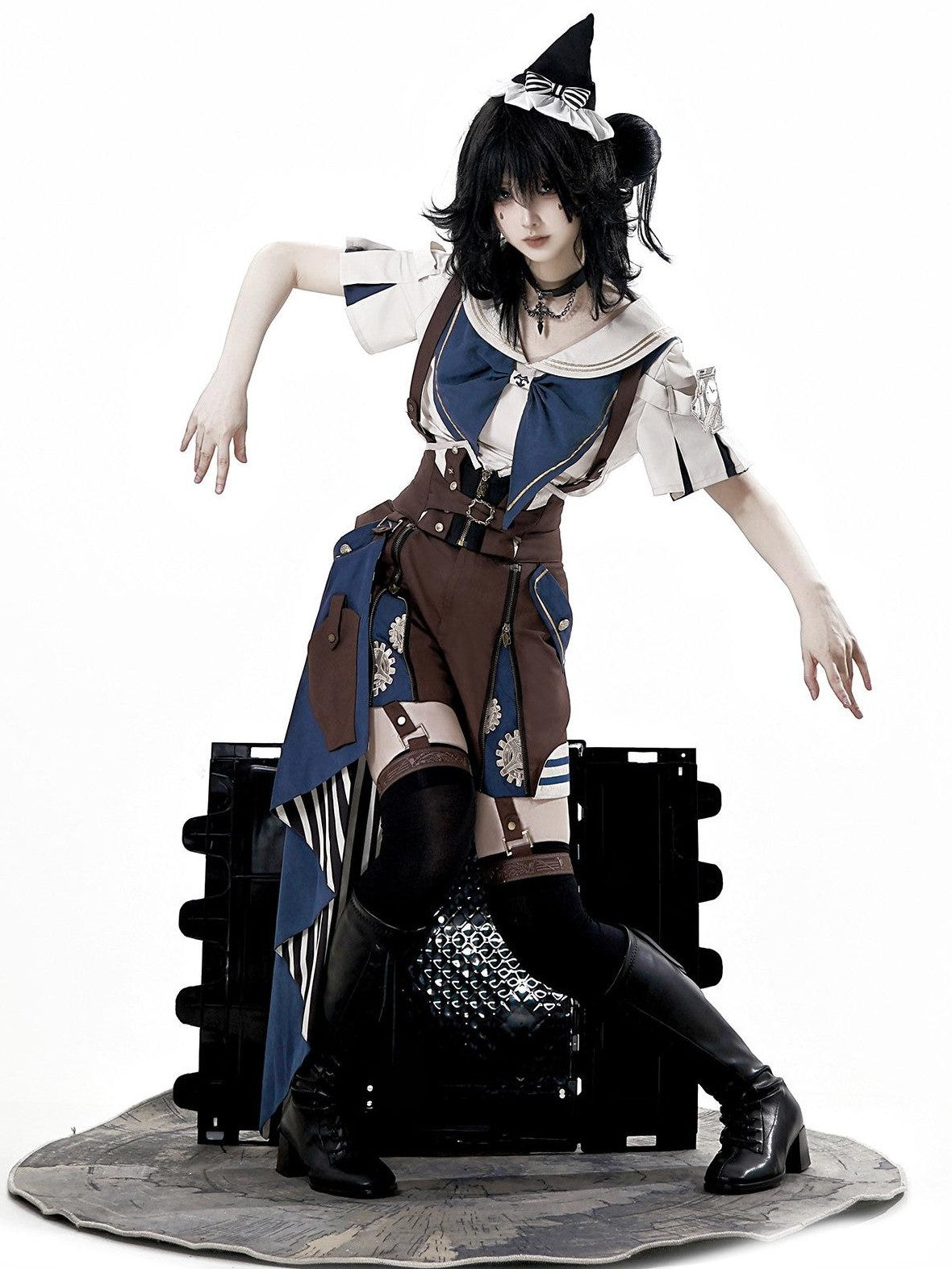 Jing Mu Lolita Steampunk Mechanical Inventor Boyish Prince Women's Short Salopettes