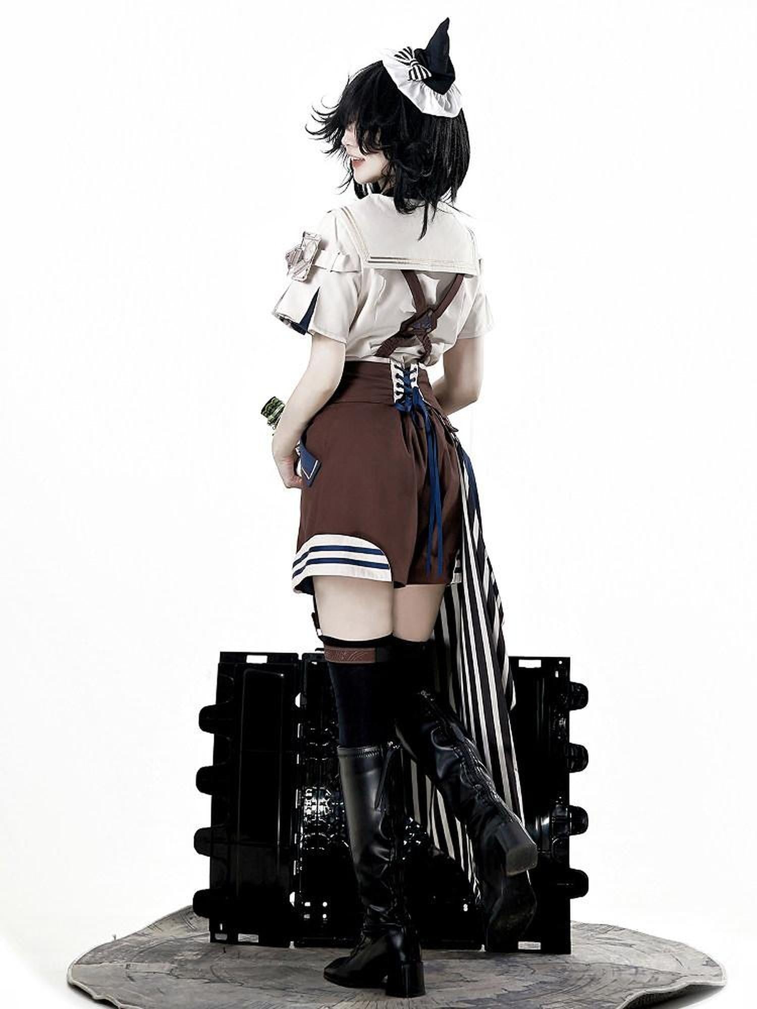 Jing Mu Lolita Steampunk Mechanical Inventor Boyish Prince Women's Short Salopettes