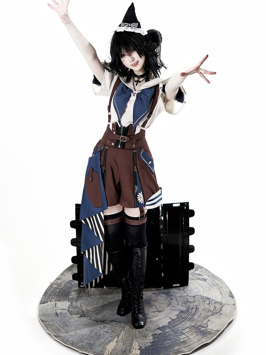 Jing Mu Lolita Steampunk Mechanical Inventor Boyish Prince Women's Short Salopettes