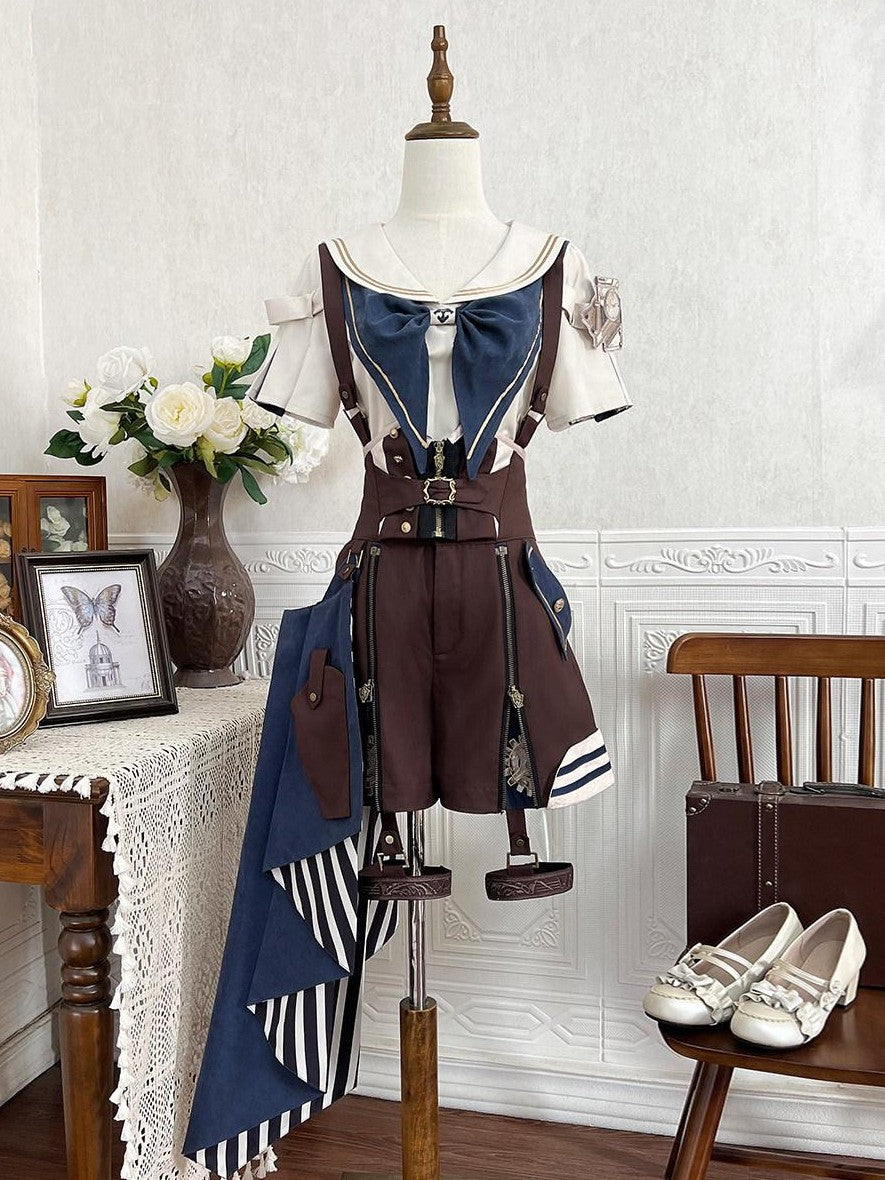 Jing Mu Lolita Steampunk Mechanical Inventor Boyish Prince Women's Short Salopettes