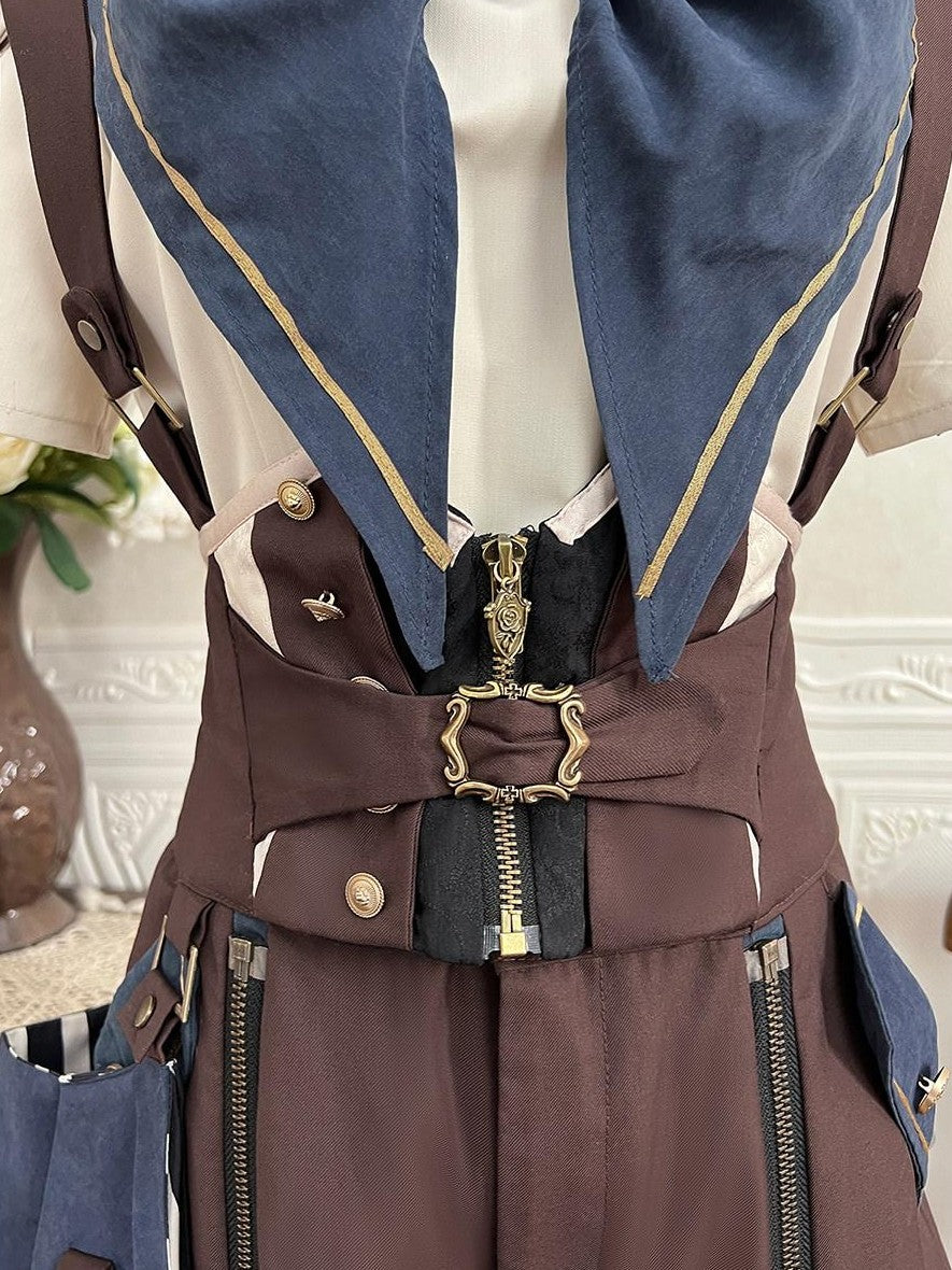 Jing Mu Lolita Steampunk Mechanical Inventor Boyish Prince Women's Short Salopettes