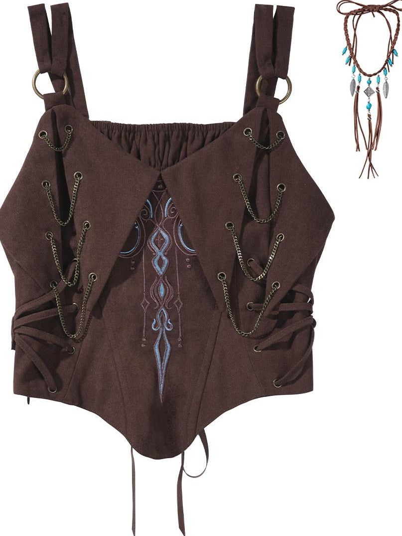 Jing Mu Lolita Wasteland Western Strappy High Waist Women's Skirt Sets
