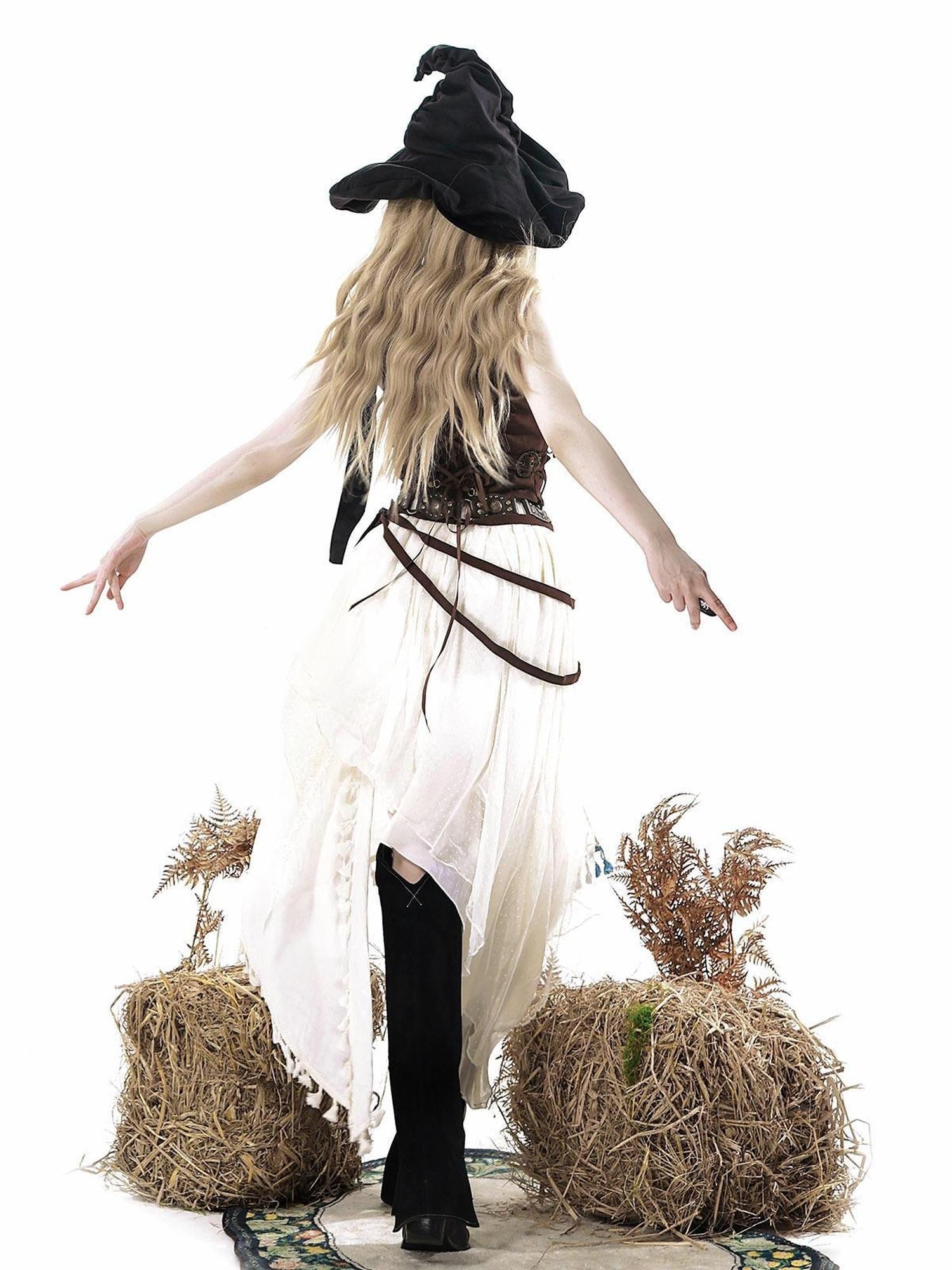 Jing Mu Lolita Wasteland Western Strappy High Waist Women's Skirt Sets